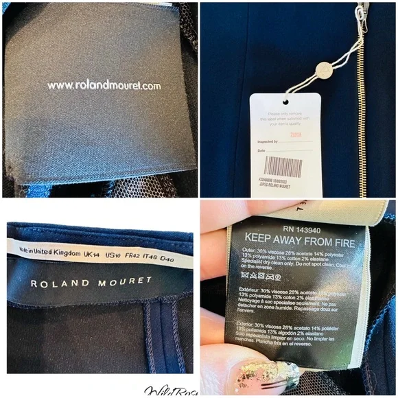 ROLAND MOURET NAVY BLUE BLACK LAC3 & VELVET PENCIL SKIRT SZ US 10 - Picture 17 of 17